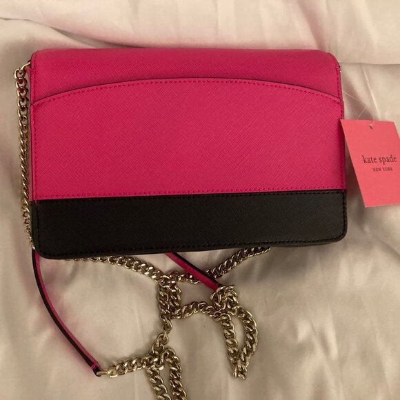 NWT Kate Spade New York Spencer Chain Wallet Pink and Black Crossbody - Picture 4 of 6